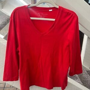 Bright red classic cotton v neck L